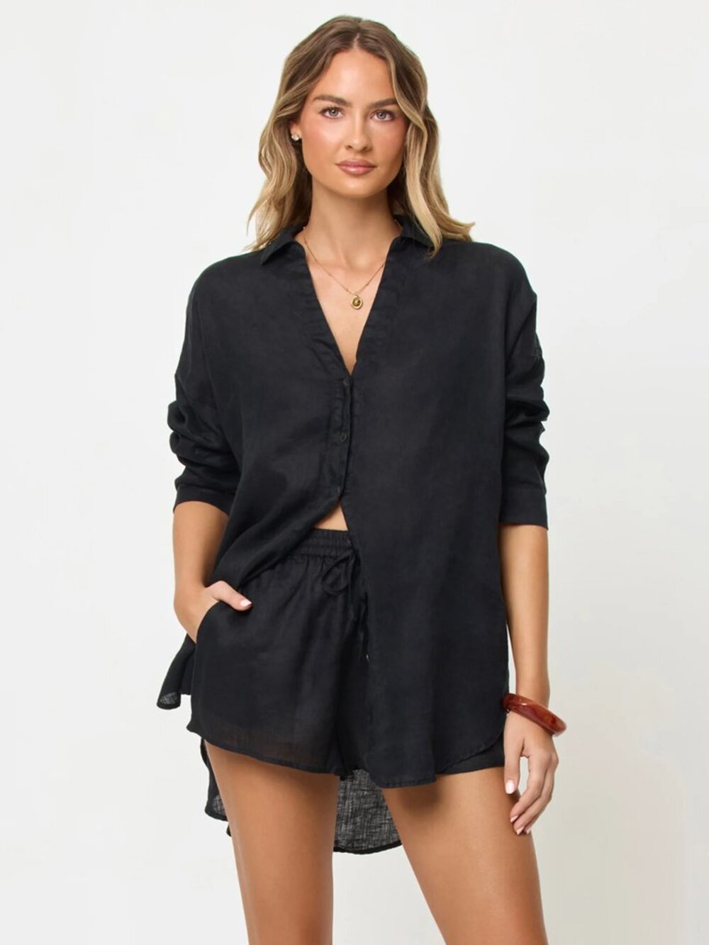 NW0T!!! L Space Rio Linen Cover-Up Tunic - Black M/L